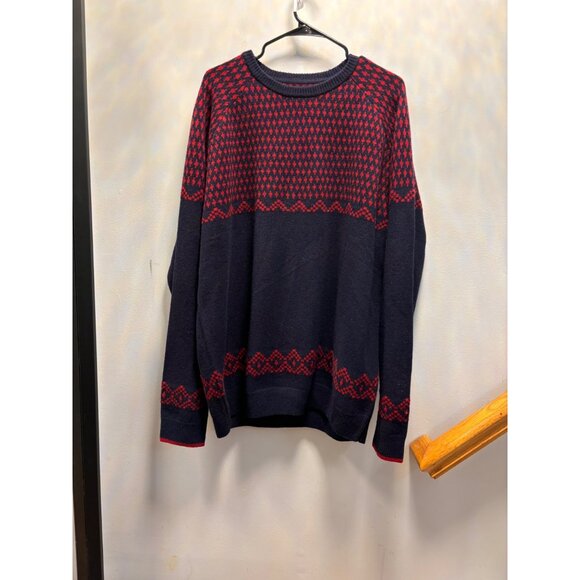 Goodthreads Mens XL Lambswool Sweater Red & Navy Fair Isle Pattern - Picture 1 of 9
